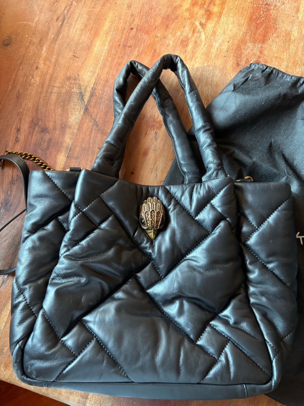 Black Quilted Leather Tote with Gold Claw Accent